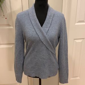 Vintage Light Blue Ralph Lauren Lambswool Blend V Neck Wrap Sweater- Size M